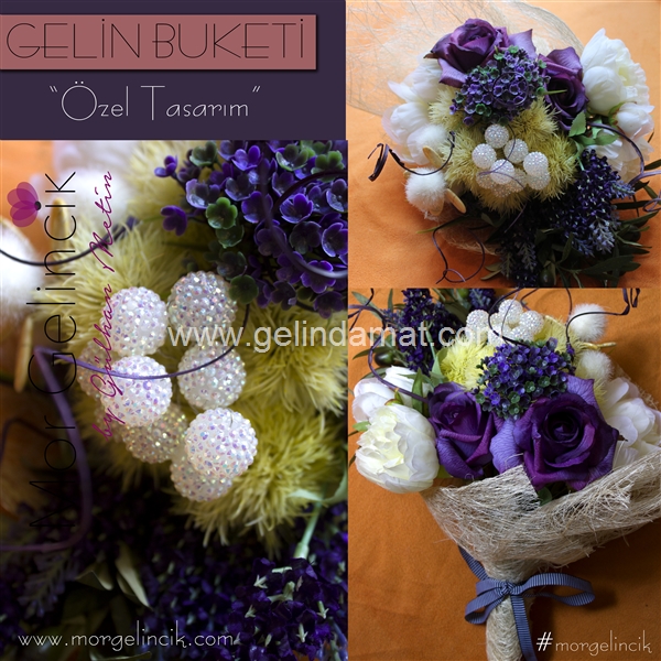 Mor Gelincik Buketleri-El yapımı gelin çiçekleri